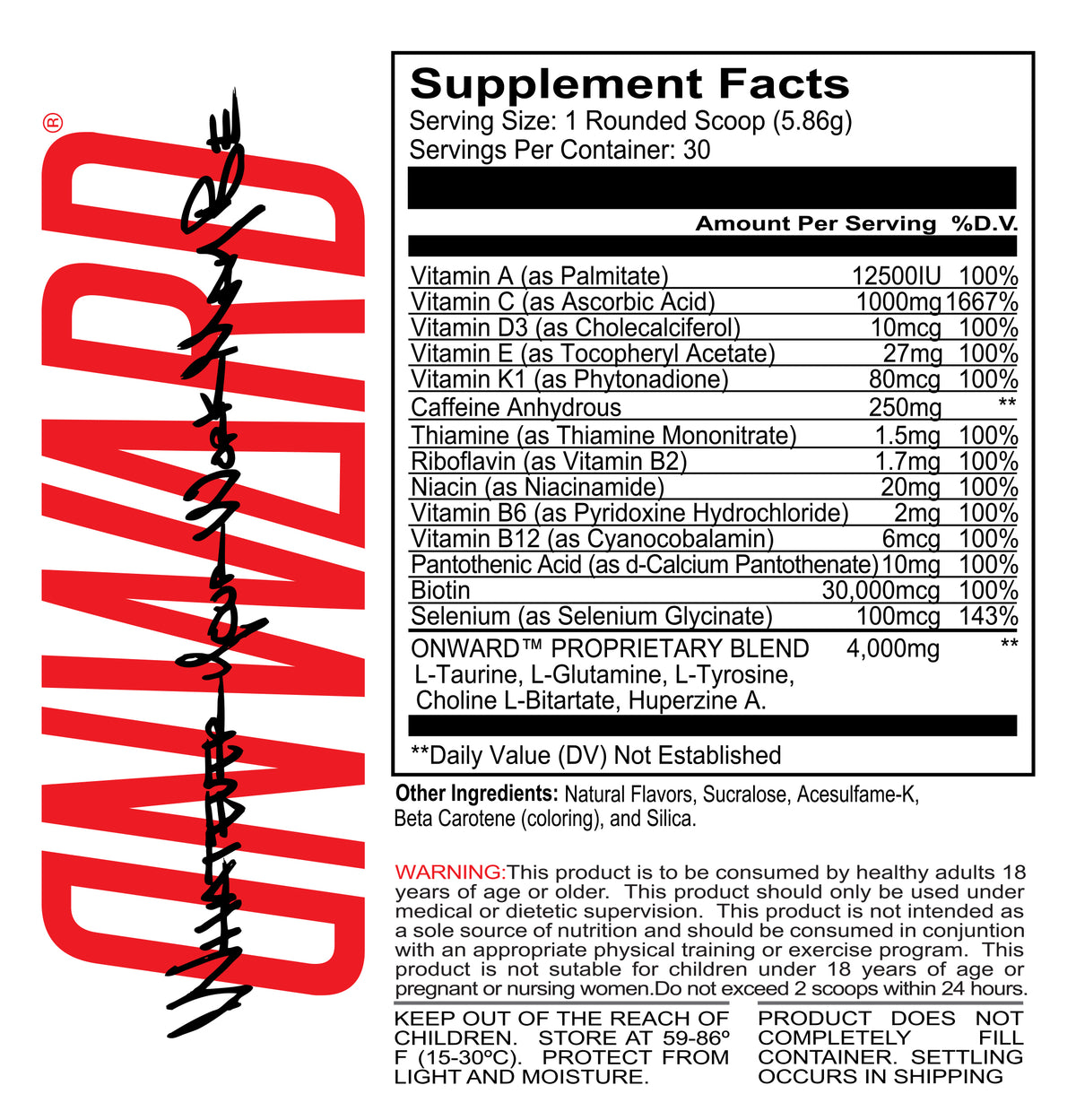 Screenshot of Onwards supplement facts.