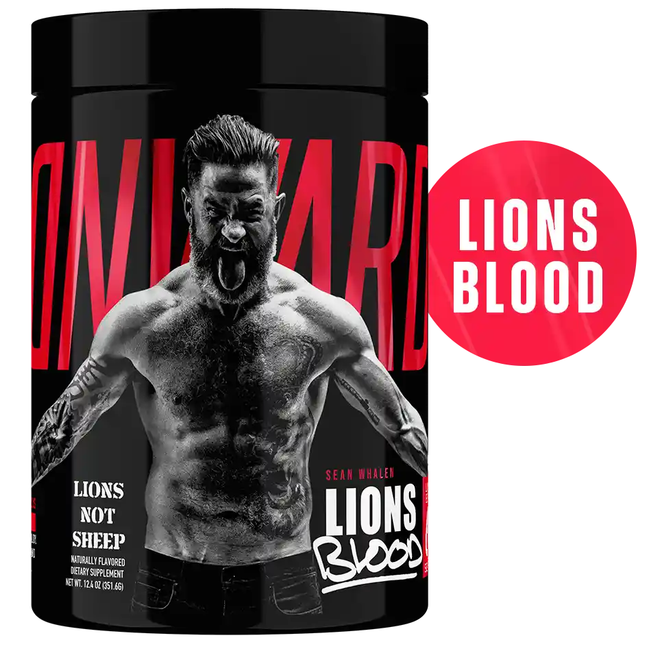 Black canister featuring Sean Whalen CEO of Lions Not Sheep. The flavor listed is lions blood. 